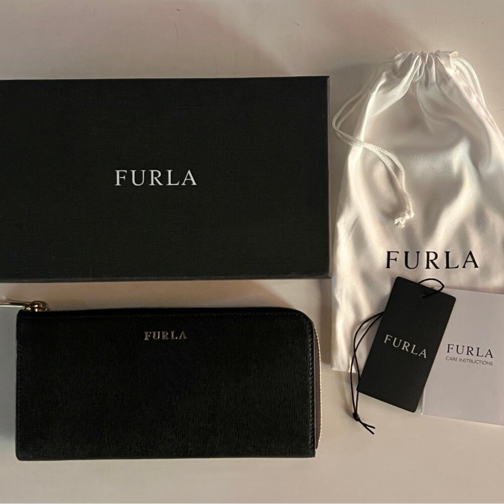 Brand new with tags Furla extra large zip around wallet in black leather